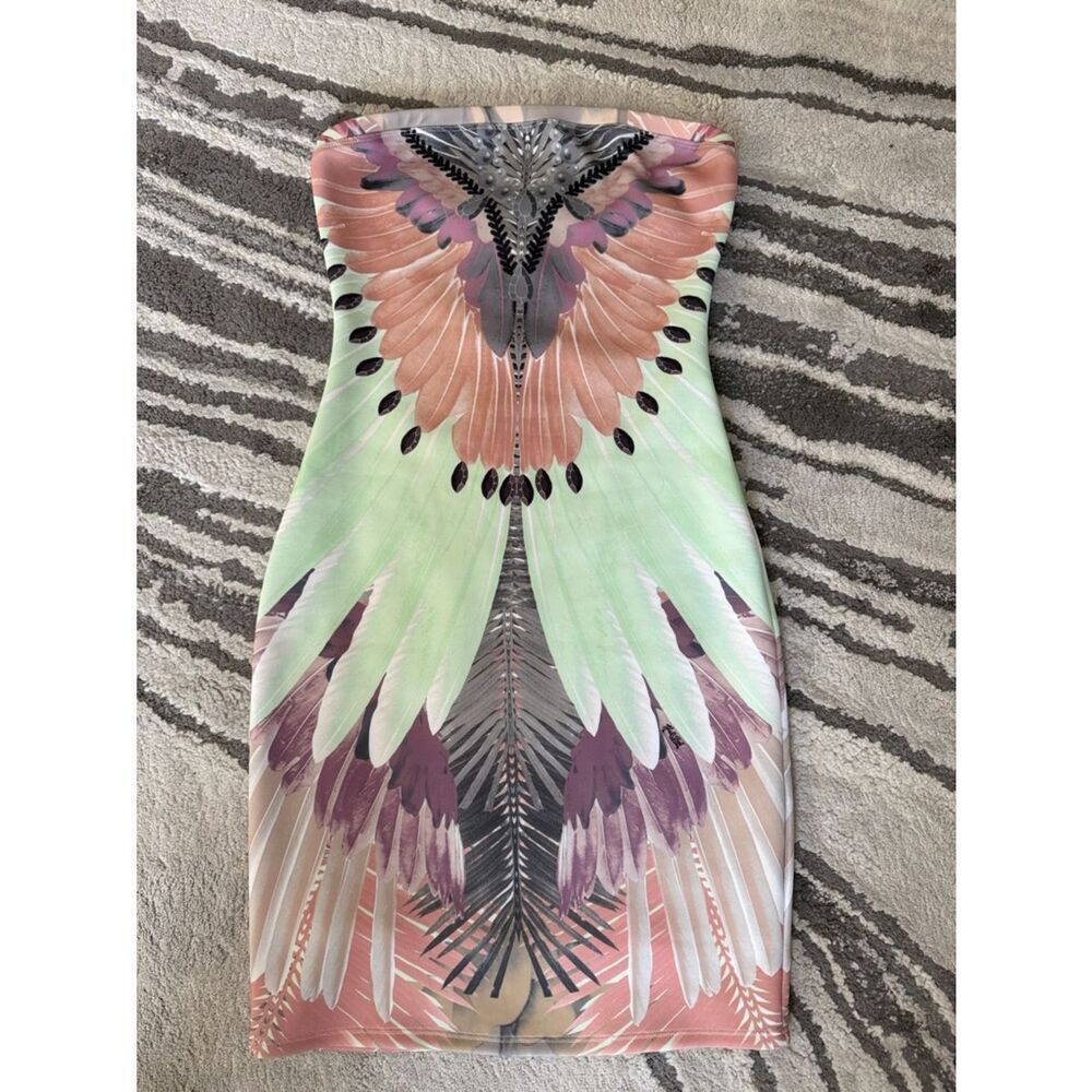 Hale Bob Strapless Feather-Print Dress in Mint